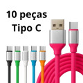 10x Cabos Tipo C - Emborrachado - Cores Sortidas