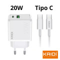 Carregador Turbo 20w USB+Tipo C com cabo Tipo C - Kaidi