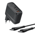 Kit Carregador 2 USB-C + 1 USB Turbo 65w + Cabo Tipo C 