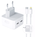 Tomada 50w Dupla USB-C + USB-C Lightning e Cabo 