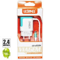 Carregador de Parede 2xUSB Micro USB (V8) 2.4A - LE-259V