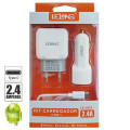 Kit Carregador Tomada e Carro USB Tipo C - Lelong - 2.4A