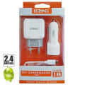 Kit Carregador Tomada e Carro Micro USB (V8) - Lelong - 2.4A