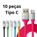 10x Cabos Tipo C - Emborrachado - Cores Sortidas