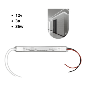 Fonte Slim Driver Para Perfil Fita De Led 12v 3a 36w