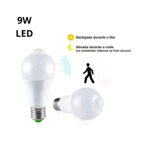 Lâmpada Led 9W Branco Frio com Sensor 