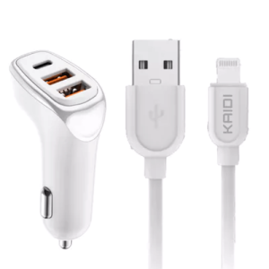 Carregador Veicular KAIDI + Cabo iPhone - KD-304A