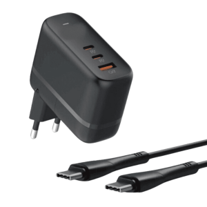 Kit Carregador 2 USB-C + 1 USB Turbo 65w + Cabo Tipo C 