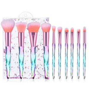 Kit com 10 Pincéis de Maquiagem Diamante Rosa