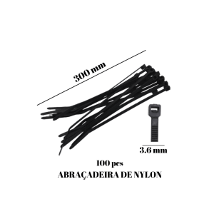 Abraçadeira Nylon 300mm X 3.6mm - 100 unidades
