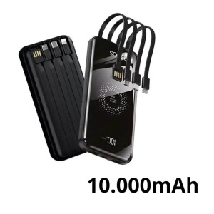 Bateria Externa 10.000mAh - Carregamento Sem Fio - Indução