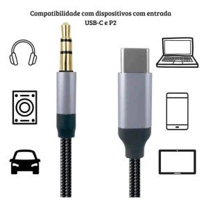 Cabo de Áudio Tipo-C para P2 - Kaidi