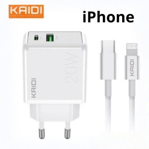 Carregador Turbo 20w USB+Tipo C + Cabo - Iphone - Kaidi
