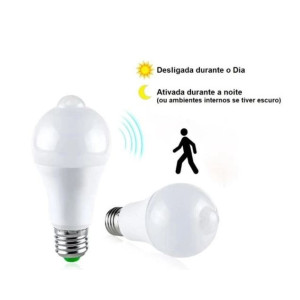 Lâmpada Led 9W Branco Frio com Sensor 