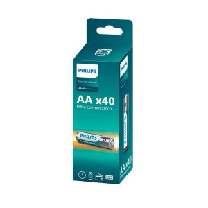 Tubo de Pilha Comum AA - Philips - 40 unidades
